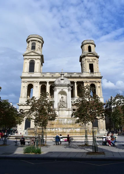Paris France August 2019 Eglise Saint Sulpice Paris Neoclassical Facade — Fotografia de Stock