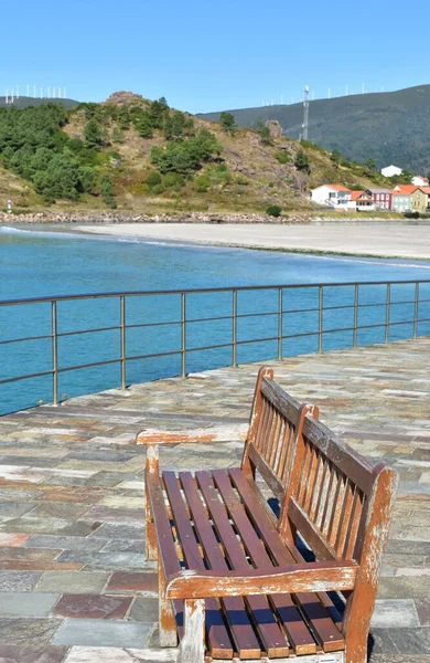 Beach Promenade Wooden Benches Playa San Pedro Playa Pindo Carnota — Fotografia de Stock