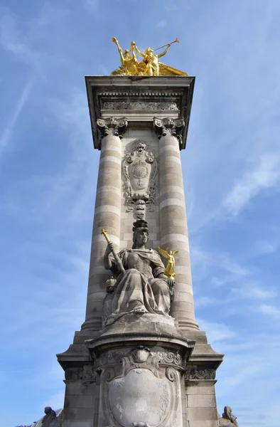 Pont Alexandre Iii Detail Concrete Pillar Counterweight Louis Xiv Statue — Fotografia de Stock
