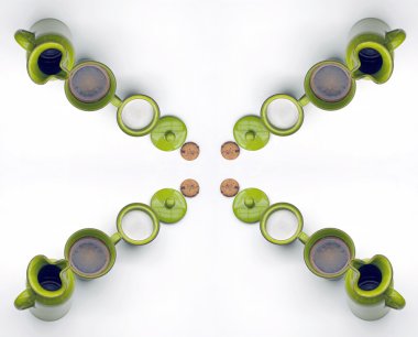 Bisküvi ve siyah kafe ile geometrik set Kahvaltı,