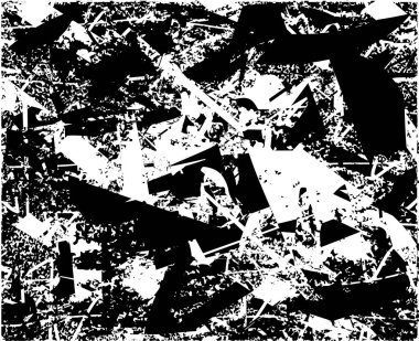 Siyah beyaz desenli, noktalı, lekeli, çizik ve çizikli sıkıntılı bir arkaplan. Soyut vektör illüstrasyonu.