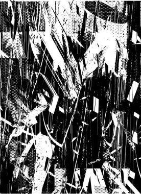 Siyah beyaz desenli, noktalı, lekeli, çizik ve çizikli sıkıntılı bir arkaplan. Soyut vektör illüstrasyonu.