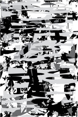 Siyah beyaz desenli, noktalı, lekeli, çizik ve çizikli sıkıntılı bir arkaplan. Soyut vektör illüstrasyonu.