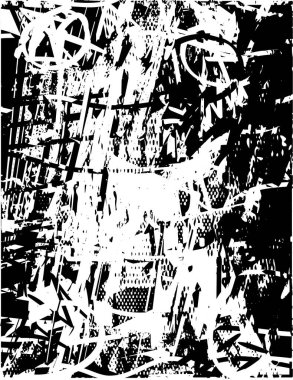 Siyah beyaz desenli, noktalı, lekeli, çizik ve çizikli sıkıntılı bir arkaplan. Soyut vektör illüstrasyonu.