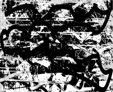 Siyah beyaz desenli, noktalı, lekeli, çizik ve çizikli sıkıntılı bir arkaplan. Soyut vektör illüstrasyonu.