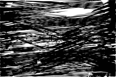 Siyah beyaz desenli, noktalı, lekeli, çizik ve çizikli sıkıntılı bir arkaplan. Soyut vektör illüstrasyonu.