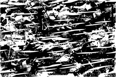 Siyah beyaz desenli, noktalı, lekeli, çizik ve çizikli sıkıntılı bir arkaplan. Soyut vektör illüstrasyonu.