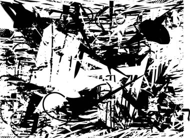 Siyah beyaz desenli, noktalı, lekeli, çizik ve çizikli sıkıntılı bir arkaplan. Soyut vektör illüstrasyonu.