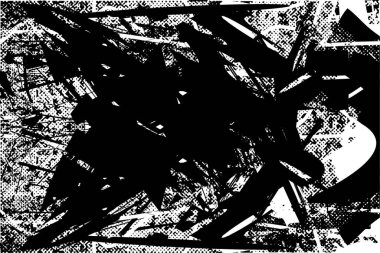 Siyah beyaz desenli, noktalı, lekeli, çizik ve çizikli sıkıntılı bir arkaplan. Soyut vektör illüstrasyonu.