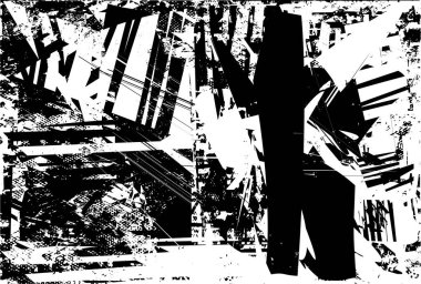 Siyah beyaz desenli, noktalı, lekeli, çizik ve çizikli sıkıntılı bir arkaplan. Soyut vektör illüstrasyonu.