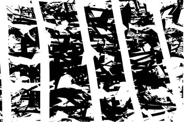 Siyah beyaz desenli, noktalı, lekeli, çizik ve çizikli sıkıntılı bir arkaplan. Soyut vektör illüstrasyonu.