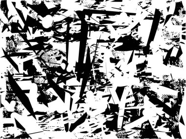 Siyah beyaz desenli, noktalı, lekeli, çizik ve çizikli sıkıntılı bir arkaplan. Soyut vektör illüstrasyonu.