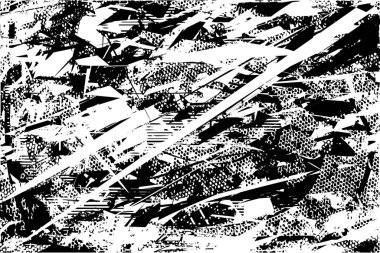 Siyah beyaz desenli, noktalı, lekeli, çizik ve çizikli sıkıntılı bir arkaplan. Soyut vektör illüstrasyonu.