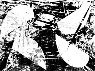 Siyah beyaz desenli, noktalı, lekeli, çizik ve çizikli sıkıntılı bir arkaplan. Soyut vektör illüstrasyonu.