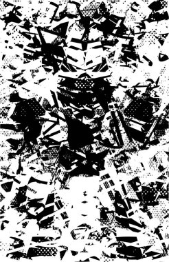 Siyah beyaz desenli, noktalı, lekeli, çizik ve çizikli sıkıntılı bir arkaplan. Soyut vektör illüstrasyonu.