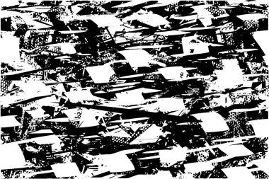 Siyah beyaz desenli, noktalı, lekeli, çizik ve çizikli sıkıntılı bir arkaplan. Soyut vektör illüstrasyonu.