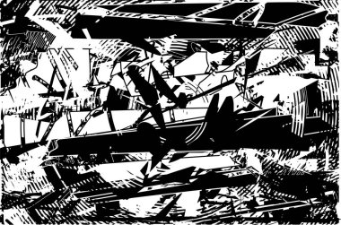 Siyah beyaz desenli, noktalı, lekeli, çizik ve çizikli sıkıntılı bir arkaplan. Soyut vektör illüstrasyonu.