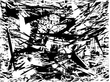 Siyah beyaz desenli, noktalı, lekeli, çizik ve çizikli sıkıntılı bir arkaplan. Soyut vektör illüstrasyonu.