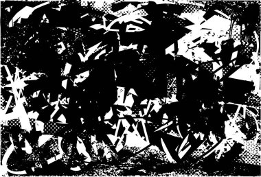 Siyah beyaz desenli, noktalı, lekeli, çizik ve çizikli sıkıntılı bir arkaplan. Soyut vektör illüstrasyonu.