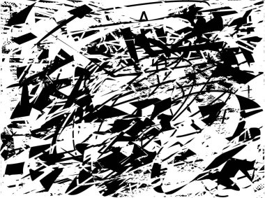 Siyah beyaz desenli, noktalı, lekeli, çizik ve çizikli sıkıntılı bir arkaplan. Soyut vektör illüstrasyonu.