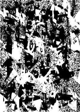 Siyah beyaz desenli, noktalı, lekeli, çizik ve çizikli sıkıntılı bir arkaplan. Soyut vektör illüstrasyonu.