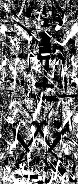 Siyah beyaz desenli, noktalı, lekeli, çizik ve çizikli sıkıntılı bir arkaplan. Soyut vektör illüstrasyonu.