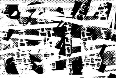 Siyah beyaz desenli, noktalı, lekeli, çizik ve çizikli sıkıntılı bir arkaplan. Soyut vektör illüstrasyonu.