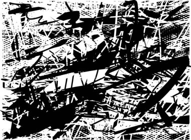 Siyah beyaz desenli, noktalı, lekeli, çizik ve çizikli sıkıntılı bir arkaplan. Soyut vektör illüstrasyonu.