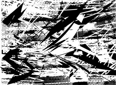 Siyah beyaz desenli, noktalı, lekeli, çizik ve çizikli sıkıntılı bir arkaplan. Soyut vektör illüstrasyonu.