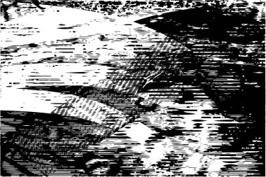 Siyah beyaz desenli, noktalı, lekeli, çizik ve çizikli sıkıntılı bir arkaplan. Soyut vektör illüstrasyonu.