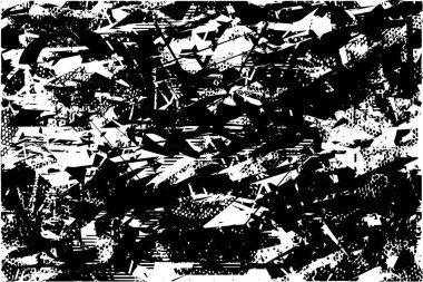 Siyah beyaz desenli, noktalı, lekeli, çizik ve çizikli sıkıntılı bir arkaplan. Soyut vektör illüstrasyonu.