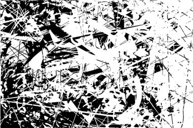 Siyah beyaz desenli, noktalı, lekeli, çizik ve çizikli sıkıntılı bir arkaplan. Soyut vektör illüstrasyonu.