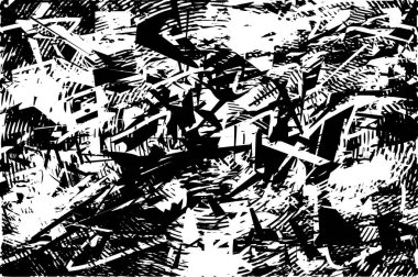 Siyah beyaz desenli, noktalı, lekeli, çizik ve çizikli sıkıntılı bir arkaplan. Soyut vektör illüstrasyonu.