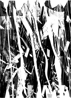 Siyah beyaz desenli, noktalı, lekeli, çizik ve çizikli sıkıntılı bir arkaplan. Soyut vektör illüstrasyonu.