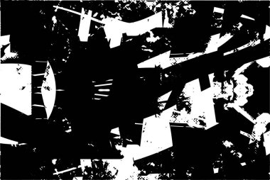 Siyah beyaz desenli, noktalı, lekeli, çizik ve çizikli sıkıntılı bir arkaplan. Soyut vektör illüstrasyonu.