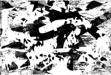 Siyah beyaz desenli, noktalı, lekeli, çizik ve çizikli sıkıntılı bir arkaplan. Soyut vektör illüstrasyonu.