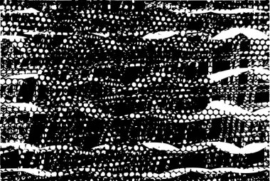 Siyah beyaz desenli, noktalı, lekeli, çizik ve çizikli sıkıntılı bir arkaplan. Soyut vektör illüstrasyonu.