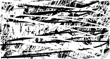 Siyah beyaz desenli, noktalı, lekeli, çizik ve çizikli sıkıntılı bir arkaplan. Soyut vektör illüstrasyonu.