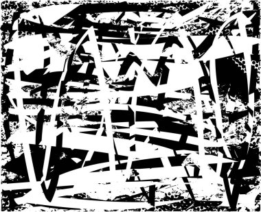 Siyah beyaz desenli, noktalı, lekeli, çizik ve çizikli sıkıntılı bir arkaplan. Soyut vektör illüstrasyonu.