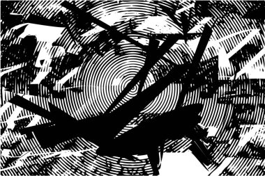 Siyah beyaz desenli, noktalı, lekeli, çizik ve çizikli sıkıntılı bir arkaplan. Soyut vektör illüstrasyonu.