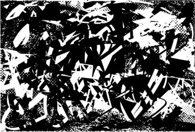 Siyah beyaz desenli, noktalı, lekeli, çizik ve çizikli sıkıntılı bir arkaplan. Soyut vektör illüstrasyonu.