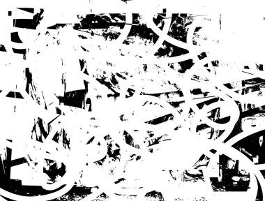 Siyah beyaz desenli, noktalı, lekeli, çizik ve çizikli sıkıntılı bir arkaplan. Soyut vektör illüstrasyonu.