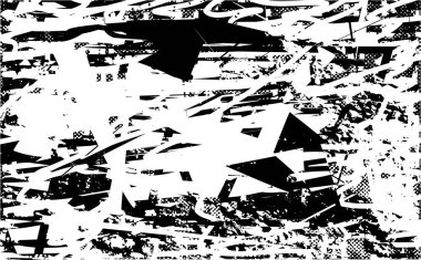 Siyah beyaz desenli, noktalı, lekeli, çizik ve çizikli sıkıntılı bir arkaplan. Soyut vektör illüstrasyonu.