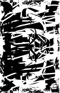 Siyah beyaz desenli, noktalı, lekeli, çizik ve çizikli sıkıntılı bir arkaplan. Soyut vektör illüstrasyonu.