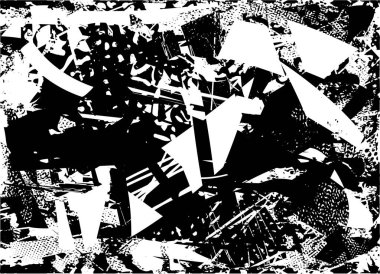 Siyah beyaz desenli, noktalı, lekeli, çizik ve çizikli sıkıntılı bir arkaplan. Soyut vektör illüstrasyonu.