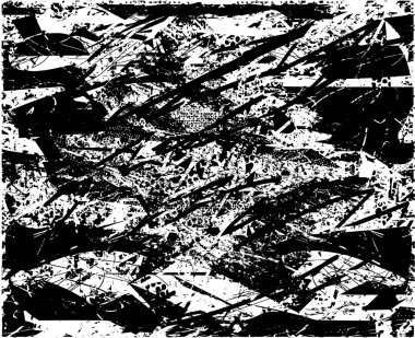 Siyah beyaz desenli, noktalı, lekeli, çizik ve çizikli sıkıntılı bir arkaplan. Soyut vektör illüstrasyonu.