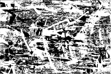 Siyah beyaz desenli, noktalı, lekeli, çizik ve çizikli sıkıntılı bir arkaplan. Soyut vektör illüstrasyonu.