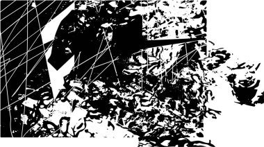 Siyah beyaz desenli, noktalı, lekeli, çizik ve çizikli sıkıntılı bir arkaplan. Soyut vektör illüstrasyonu.