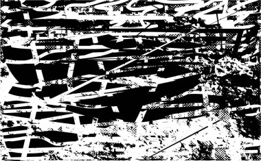 Siyah beyaz desenli, noktalı, lekeli, çizik ve çizikli sıkıntılı bir arkaplan. Soyut vektör illüstrasyonu.