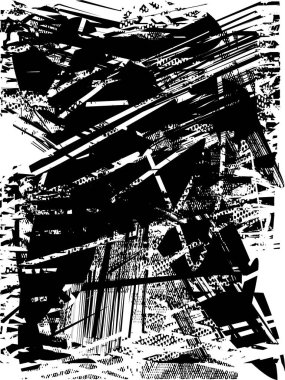 Siyah beyaz desenli, noktalı, lekeli, çizik ve çizikli sıkıntılı bir arkaplan. Soyut vektör illüstrasyonu.